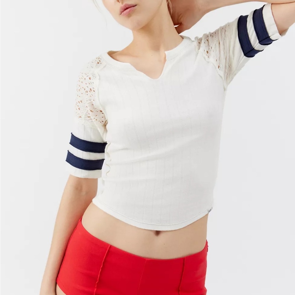 BDG Tatum Crochet Notch Neck Tee White